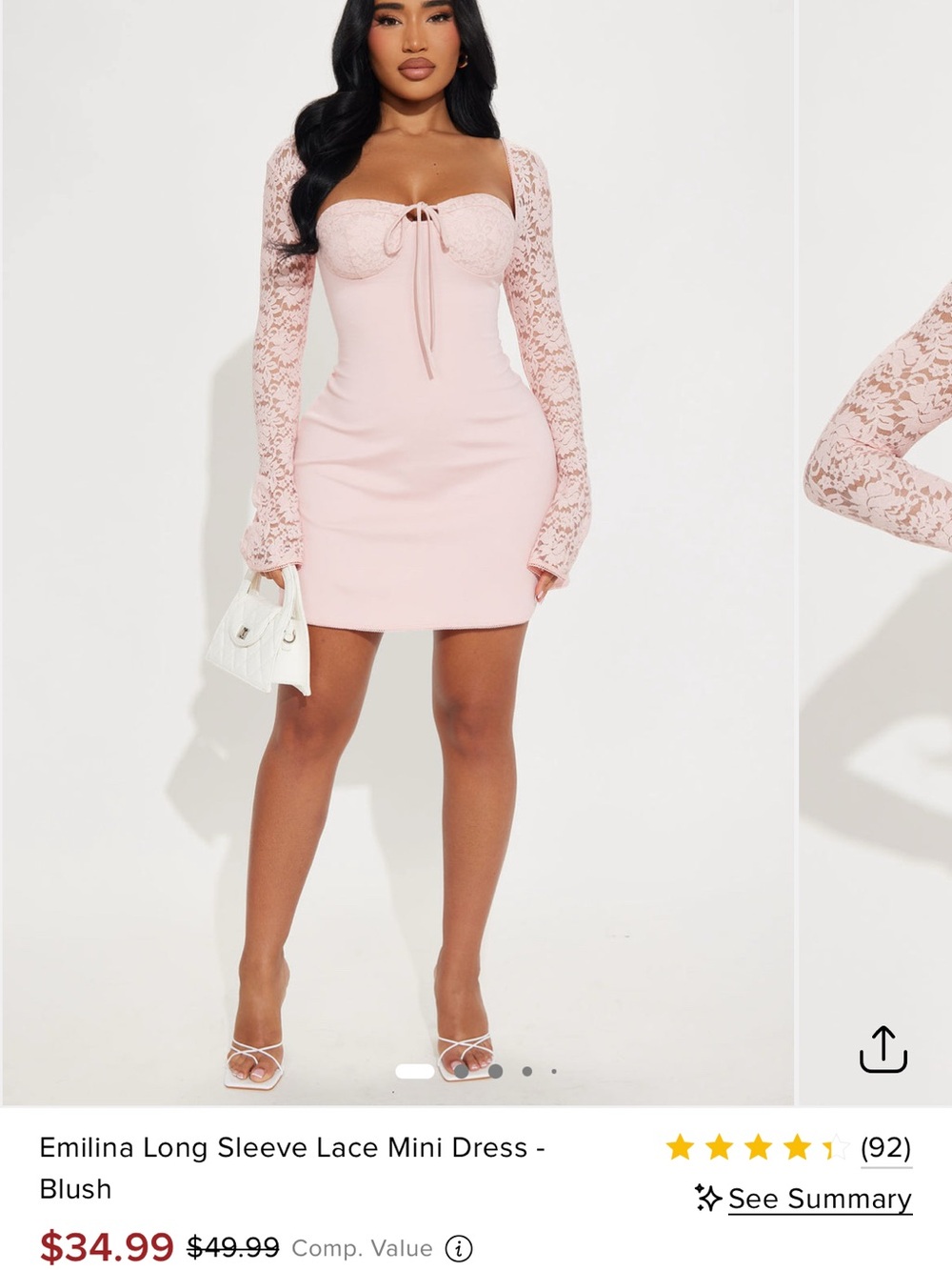 Long Sleeve Lace Mini Dress - Blush